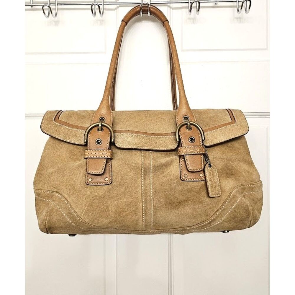 Vintage Coach Soho Tan Suede Flap Satchel Bag 9674